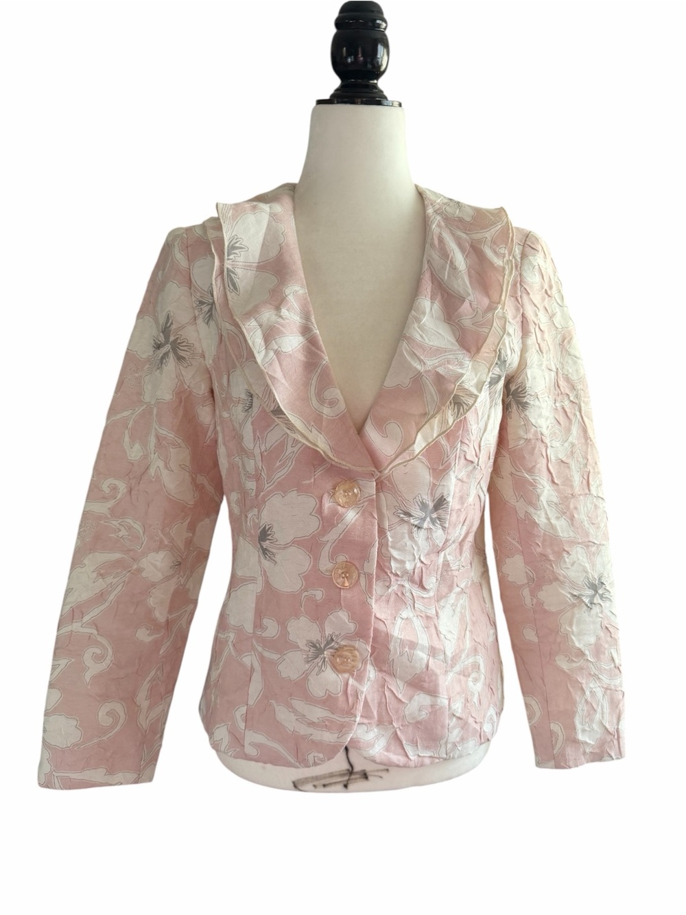 Studio Petites Women's Pink Floral Textured Linen-blend Blazer Jacket 6